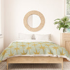 Midcentury Modern Atomic Starburst Pattern in Retro Celadon and Muted Mustard  Duvet Cover Gallery Image 3
