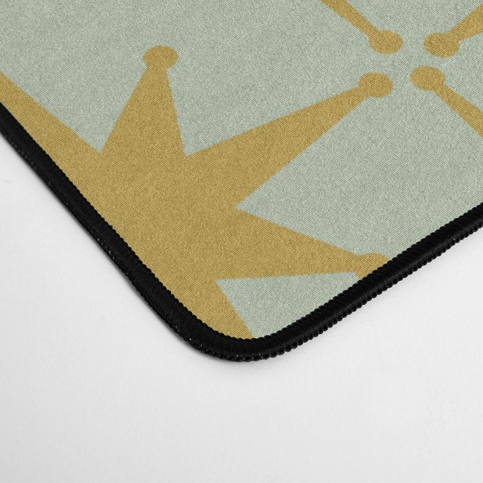 Midcentury Modern Atomic Starburst Pattern in Retro Celadon and Muted Mustard  Desk Mat Gallery Image 4