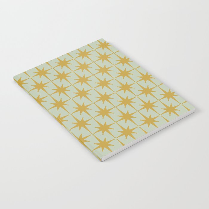 Midcentury Modern Atomic Starburst Pattern in Retro Celadon and Muted Mustard  Notebook Gallery Image 1