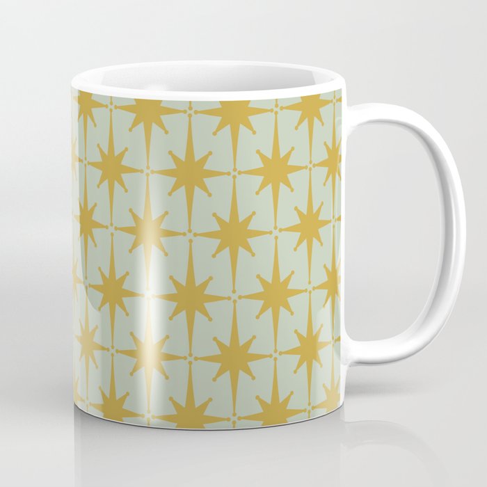 Midcentury Modern Atomic Starburst Pattern in Retro Celadon and Muted Mustard  Coffee Mug Gallery Image 1