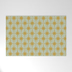 Midcentury Modern Atomic Starburst Pattern in Retro Celadon and Muted Mustard  Welcome Mat Gallery Image 1