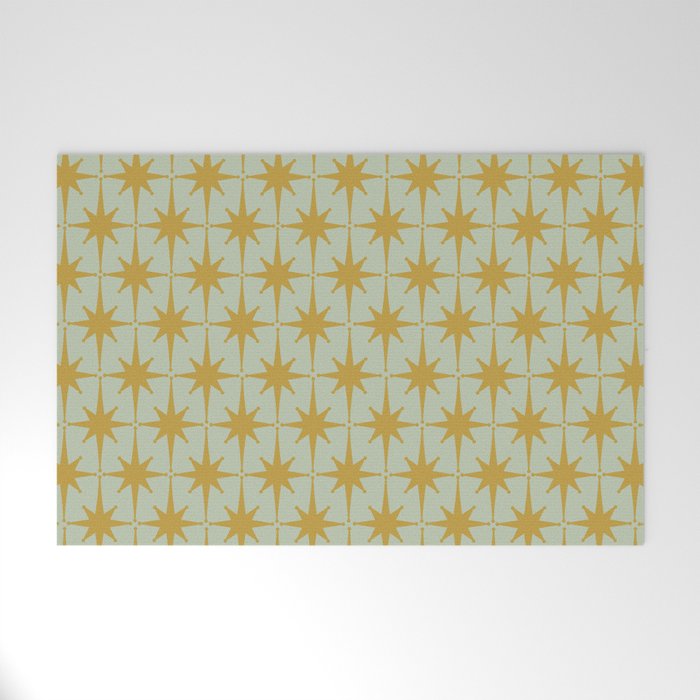Midcentury Modern Atomic Starburst Pattern in Retro Celadon and Muted Mustard  Welcome Mat Gallery Image 1