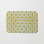Midcentury Modern Atomic Starburst Pattern in Retro Celadon and Muted Mustard  Bath Mat Gallery Image 1