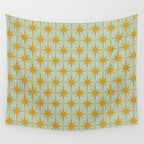 Midcentury Modern Atomic Starburst Pattern in Retro Celadon and Muted Mustard  Wall Tapestry Gallery Image 4