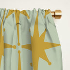 Midcentury Modern Atomic Starburst Pattern in Retro Celadon and Muted Mustard  Window Curtain Gallery Image 2