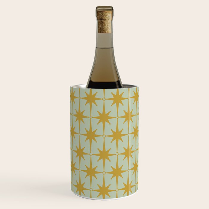 Midcentury Modern Atomic Starburst Pattern in Retro Celadon and Muted Mustard  Wine Chiller Gallery Image 3