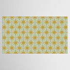 Midcentury Modern Atomic Starburst Pattern in Retro Celadon and Muted Mustard  Tablecloth Gallery Image 2