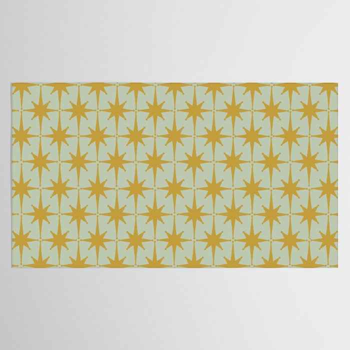 Midcentury Modern Atomic Starburst Pattern in Retro Celadon and Muted Mustard  Tablecloth Gallery Image 2