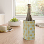 Midcentury Modern Atomic Starburst Pattern in Retro Celadon and Muted Mustard  Wine Chiller Gallery Image 4