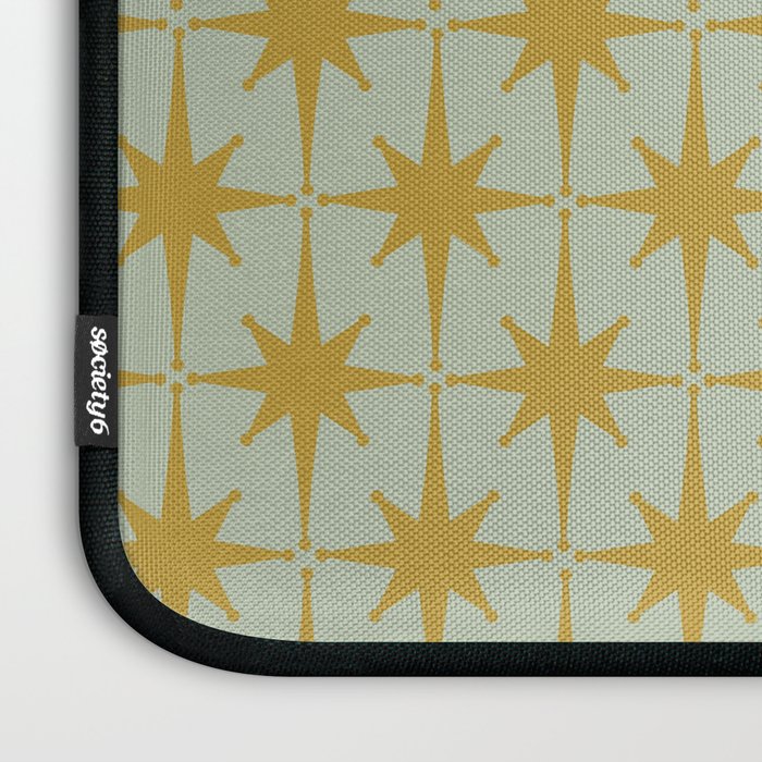 Midcentury Modern Atomic Starburst Pattern in Retro Celadon and Muted Mustard  Laptop Sleeve Gallery Image 3