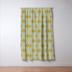 Midcentury Modern Atomic Starburst Pattern in Retro Celadon and Muted Mustard  Window Curtain Gallery Image 3