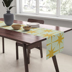 Midcentury Modern Atomic Starburst Pattern in Retro Celadon and Muted Mustard  Table Runner Gallery Image 2