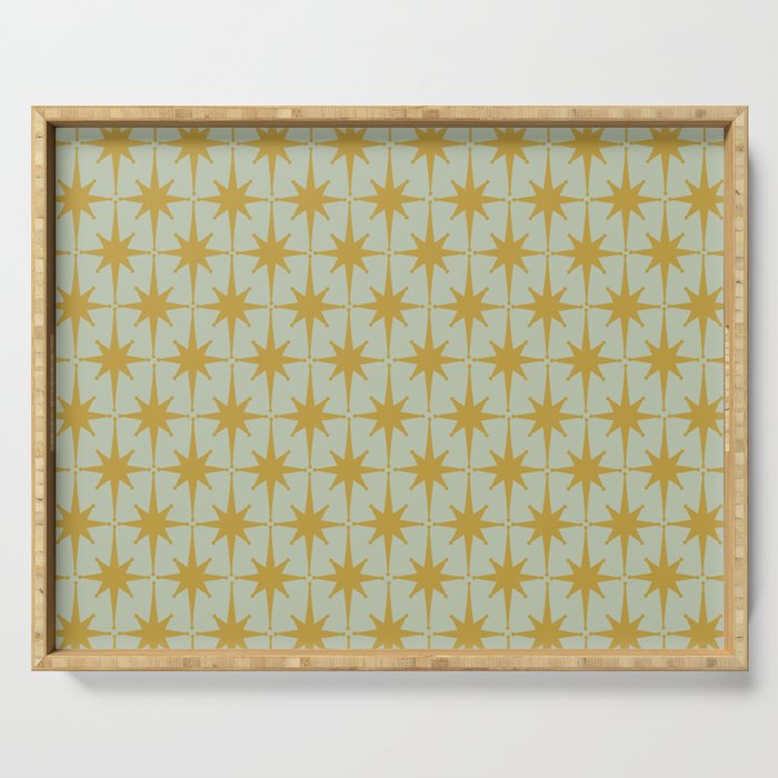 Midcentury Modern Atomic Starburst Pattern in Retro Celadon and Muted Mustard  Serving Tray Gallery Image 1