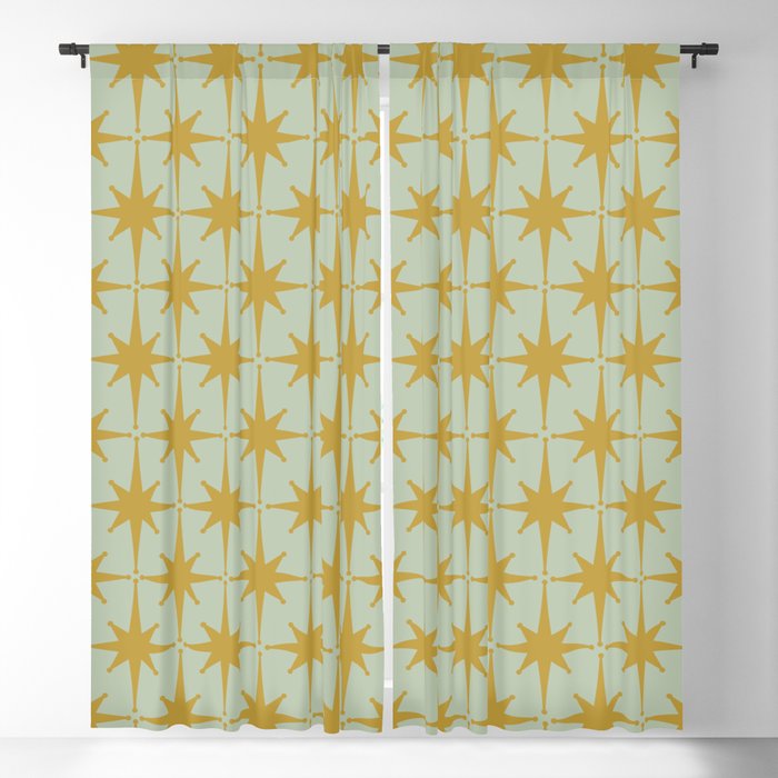 Midcentury Modern Atomic Starburst Pattern in Retro Celadon and Muted Mustard  Window Curtain Gallery Image 1