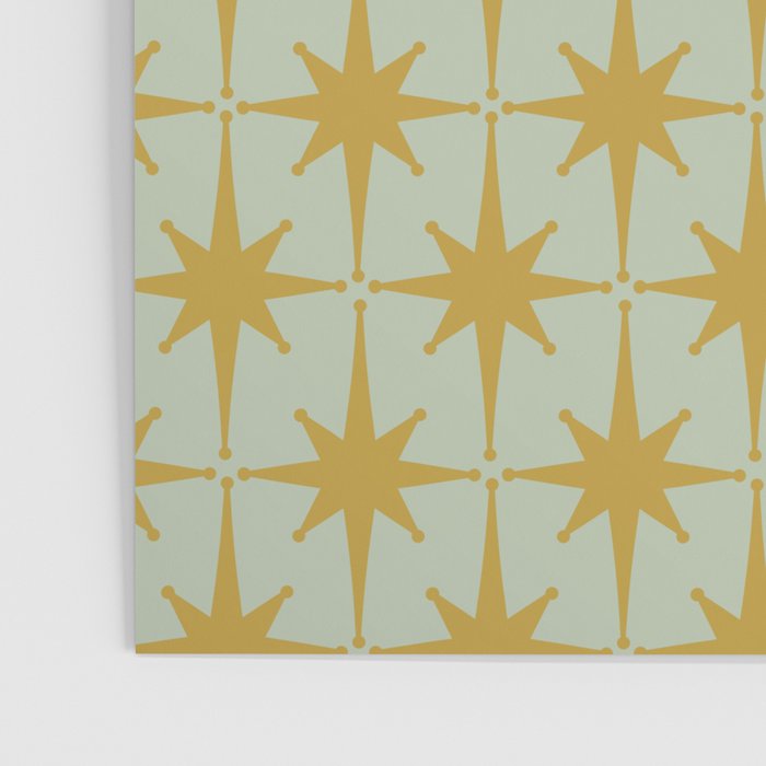Midcentury Modern Atomic Starburst Pattern in Retro Celadon and Muted Mustard  Poster Gallery Image 3