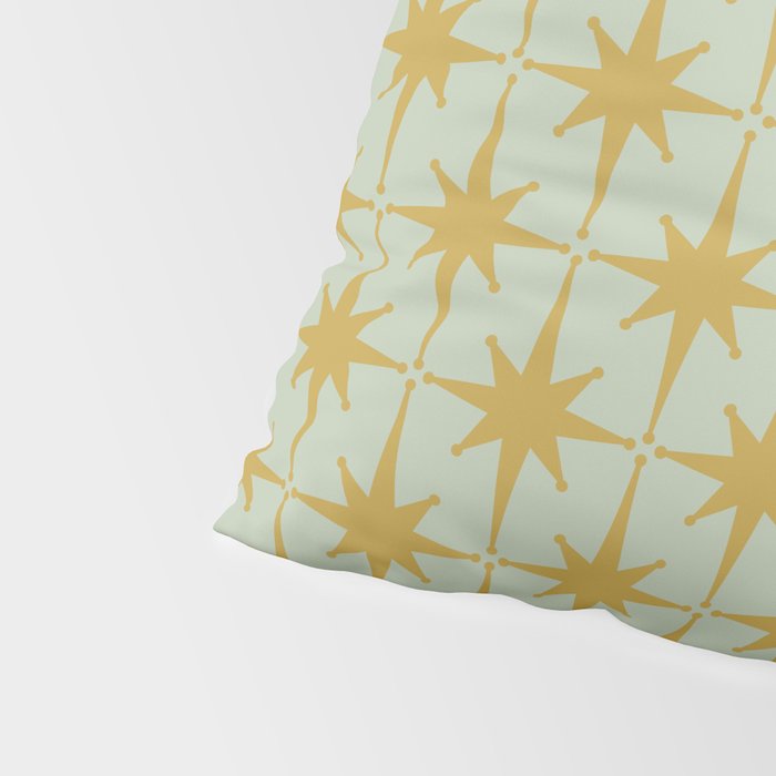 Midcentury Modern Atomic Starburst Pattern in Retro Celadon and Muted Mustard  Pillow Sham Gallery Image 4