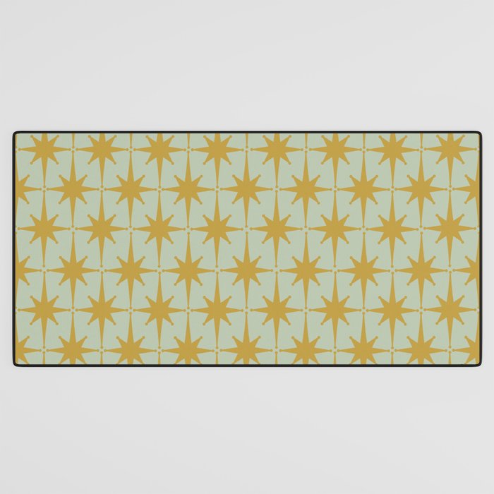 Midcentury Modern Atomic Starburst Pattern in Retro Celadon and Muted Mustard  Desk Mat Gallery Image 3