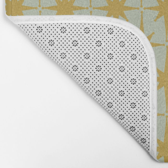 Midcentury Modern Atomic Starburst Pattern in Retro Celadon and Muted Mustard  Bath Mat Gallery Image 2