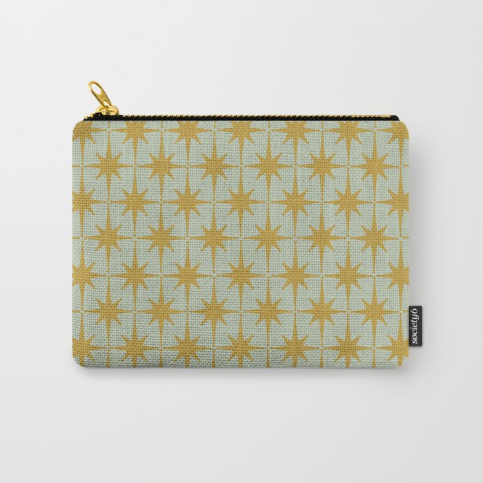 Midcentury Modern Atomic Starburst Pattern in Retro Celadon and Muted Mustard  Carry All Pouch Gallery Image 1