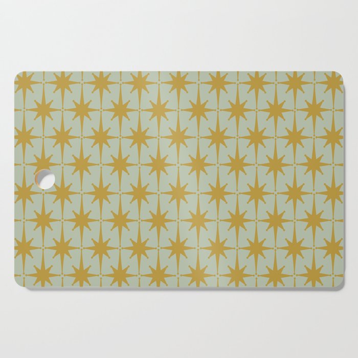 Midcentury Modern Atomic Starburst Pattern in Retro Celadon and Muted Mustard  Cutting Board Gallery Image 1