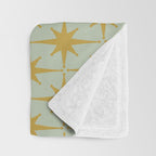 Midcentury Modern Atomic Starburst Pattern in Retro Celadon and Muted Mustard  Throw Blanket Gallery Image 3
