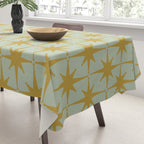 Midcentury Modern Atomic Starburst Pattern in Retro Celadon and Muted Mustard  Tablecloth Gallery Image 3