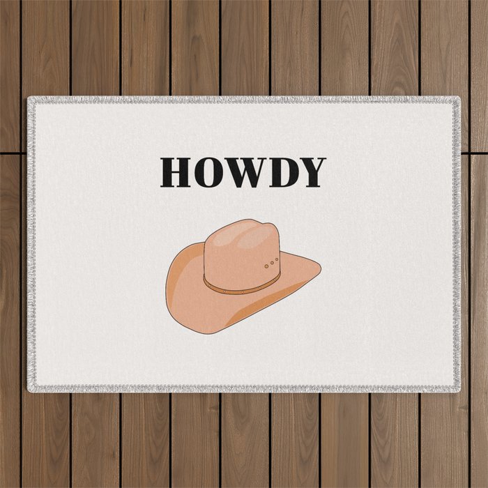 Howdy - Cowboy Hat Neutral Beige Outdoor Rug Gallery Image 1