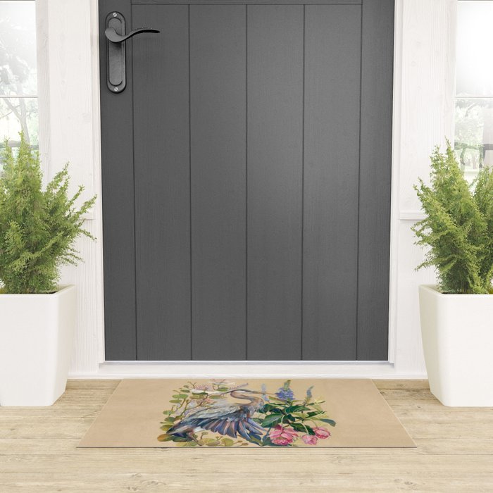 Blue Heron Floral Welcome Mat Gallery Image 3