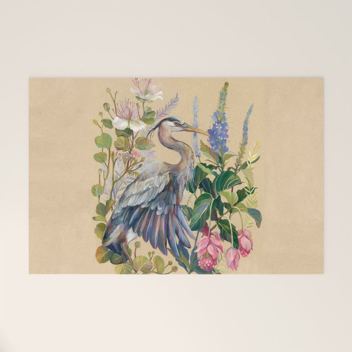 Blue Heron Floral Welcome Mat Gallery Image 1