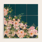 Floral Watercolor Roses, Teal and Pink, Vintage Wood Wall Art Gallery Image 1