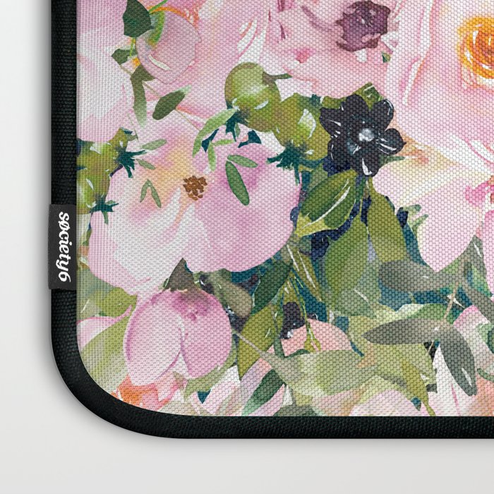 Floral Watercolor Roses, Teal and Pink, Vintage Laptop Sleeve Gallery Image 3
