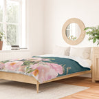 Floral Watercolor Roses, Teal and Pink, Vintage Duvet Cover Gallery Image 2