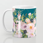 Floral Watercolor Roses, Teal and Pink, Vintage Coffee Mug Gallery Image 3