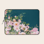 Floral Watercolor Roses, Teal and Pink, Vintage Laptop Sleeve Gallery Image 1