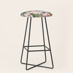 Floral Watercolor Roses, Teal and Pink, Vintage Stool Gallery Image 1
