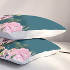 Floral Watercolor Roses, Teal and Pink, Vintage Pillow Sham Gallery Image 3