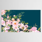 Floral Watercolor Roses, Teal and Pink, Vintage Tablecloth Gallery Image 2