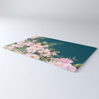 Floral Watercolor Roses, Teal and Pink, Vintage Rug Gallery Image 3
