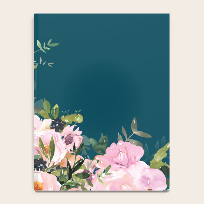 Floral Watercolor Roses, Teal and Pink, Vintage Notebook Gallery Image 4