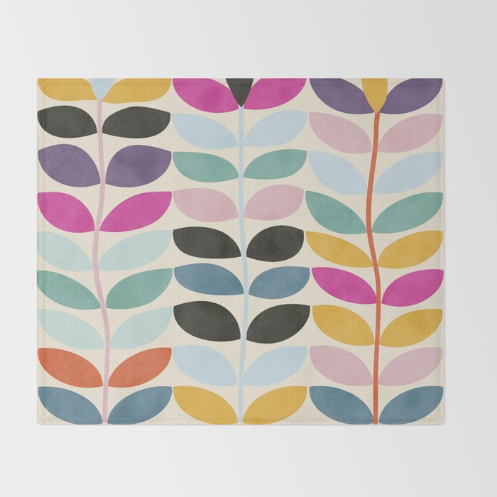 mid modern leaves spring Throw Blanket Gallery Image 2