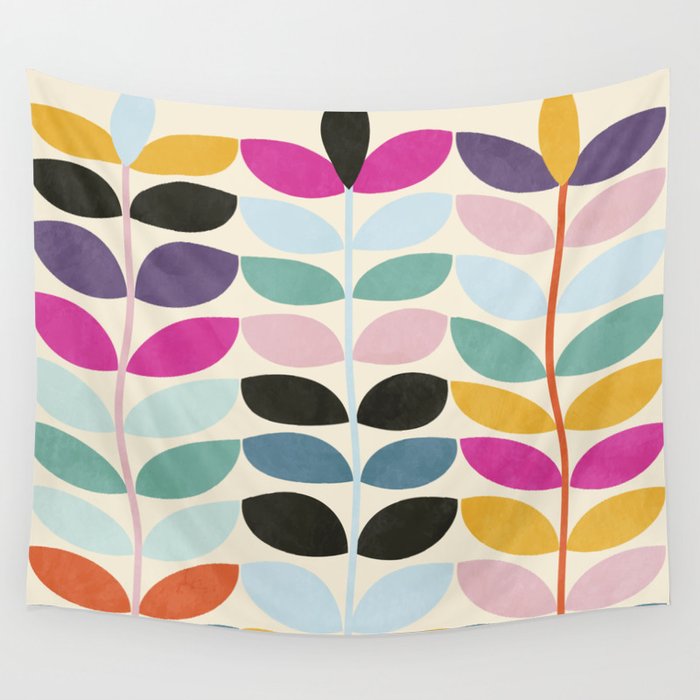 mid modern leaves spring Wall Tapestry Gallery Image 4