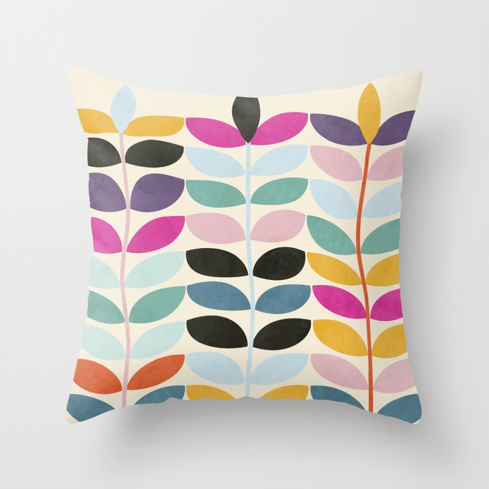 mid modern leaves spring Throw Pillow Gallery Image 1
