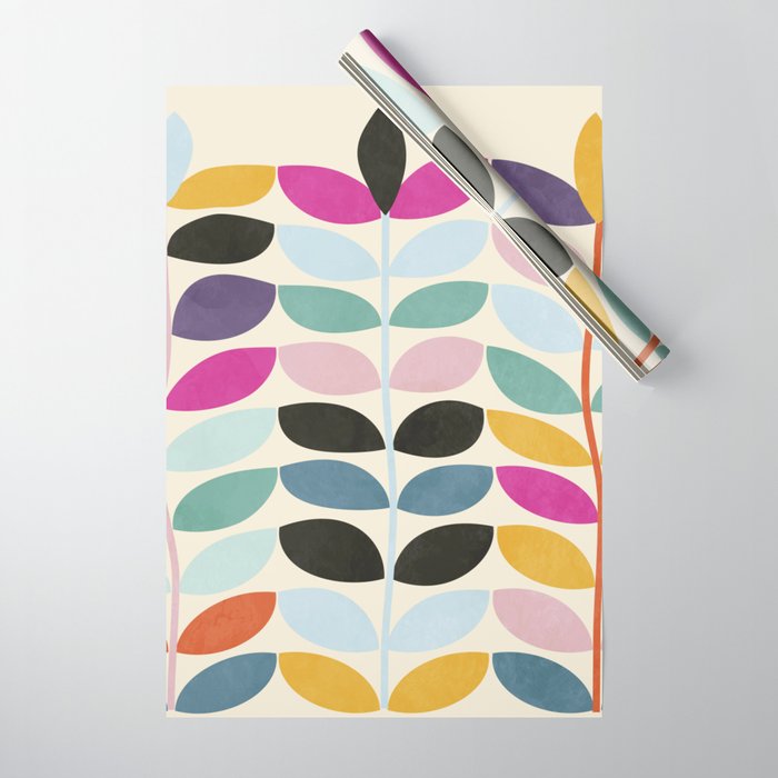 mid modern leaves spring Wrapping Paper Gallery Image 1