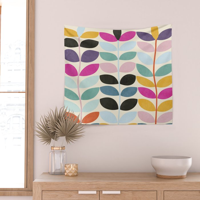 mid modern leaves spring Wall Tapestry Gallery Image 2