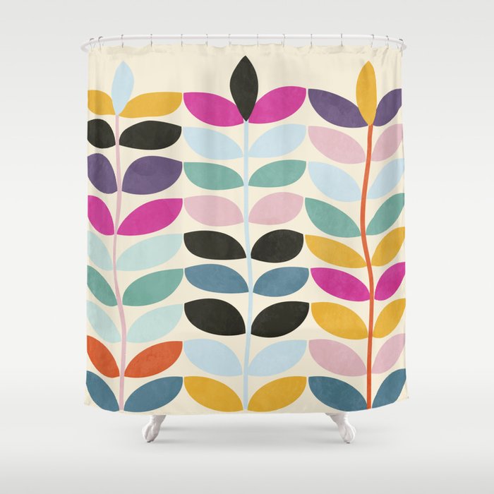 mid modern leaves spring Shower Curtain Gallery Image 1