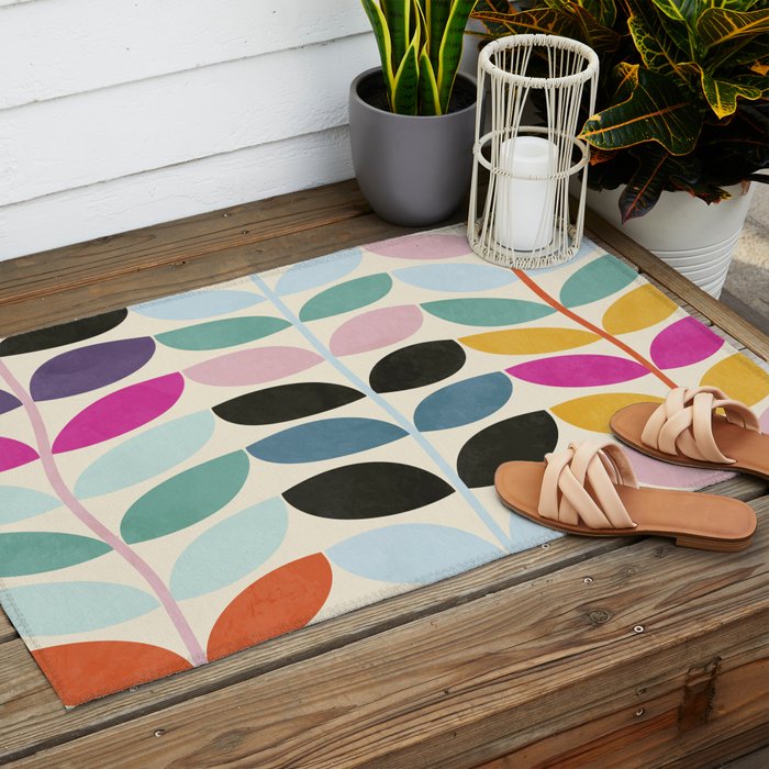 mid modern leaves spring Outdoor Rug Gallery Image 2