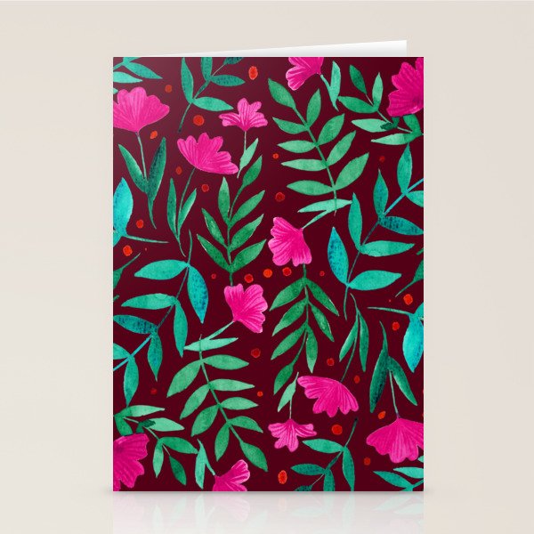 Magical garden - burgundy and pink Stationery Card Gallery Image 2