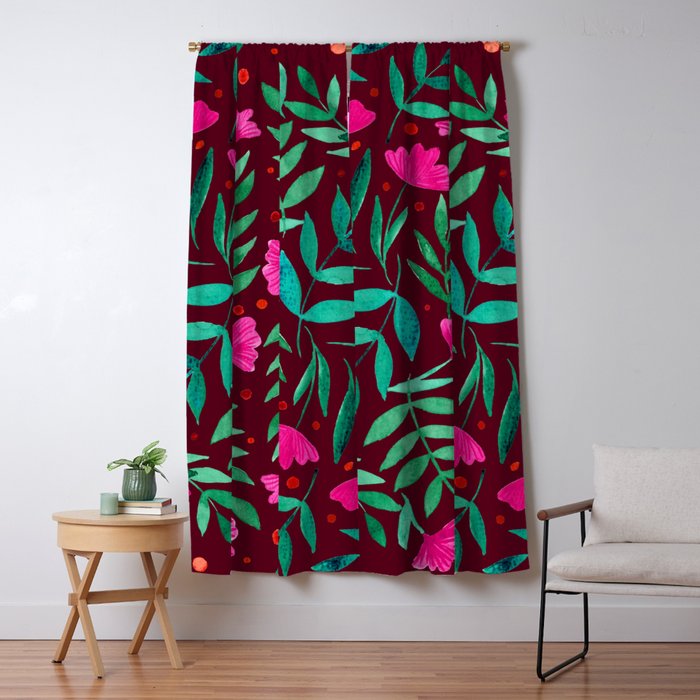 Magical garden - burgundy and pink Window Curtain Gallery Image 1
