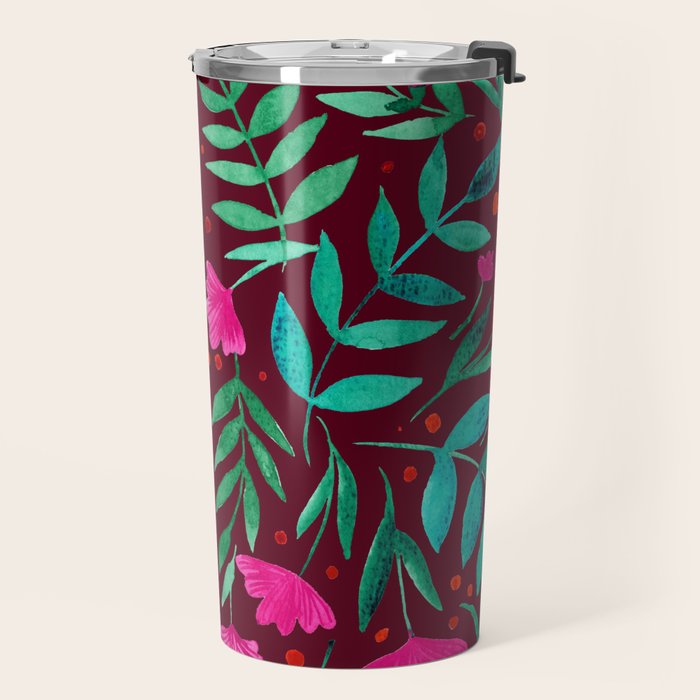 Magical garden - burgundy and pink Travel Mug Gallery Image 2