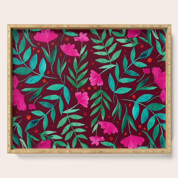 Magical garden - burgundy and pink Serving Tray Gallery Image 1